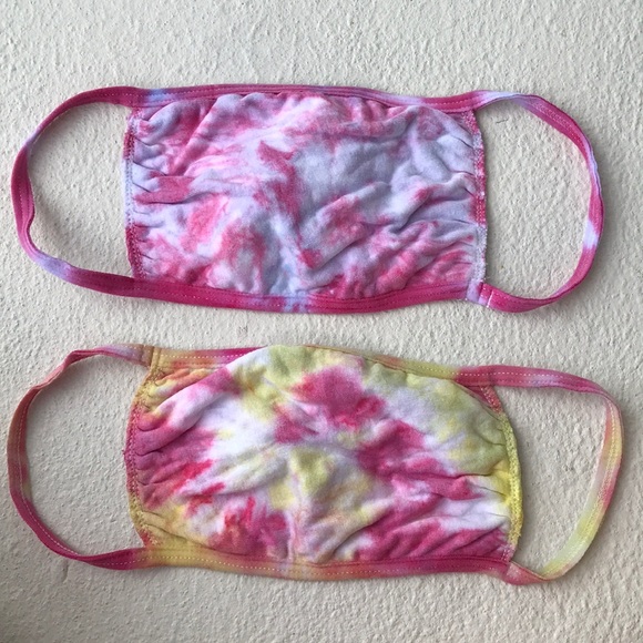 2 tie dye cotton face masks 😷✌️ pink yellow - Picture 2 of 5